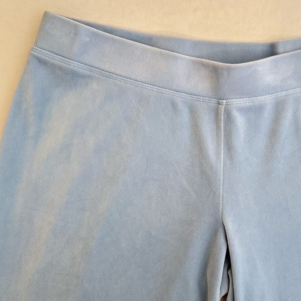 Juicy Couture Velour Spellout Track Pants Size M Light Blue Rhinestone Y2K Bling - Picture 7 of 10